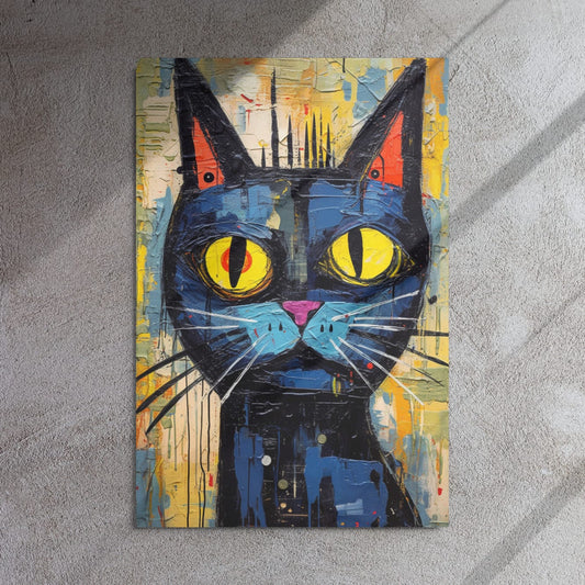“Saffron Eyes” — Graffiti Cat Pop Art on Glossy Metal Poster