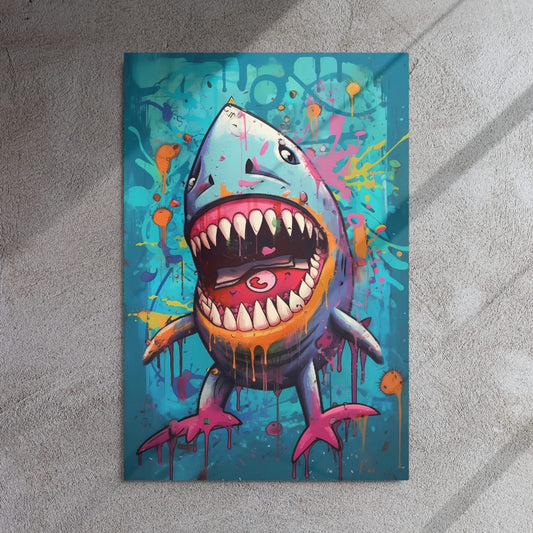 “Neon Bite” — Graffiti Shark Pop Art on Glossy Metal Poster