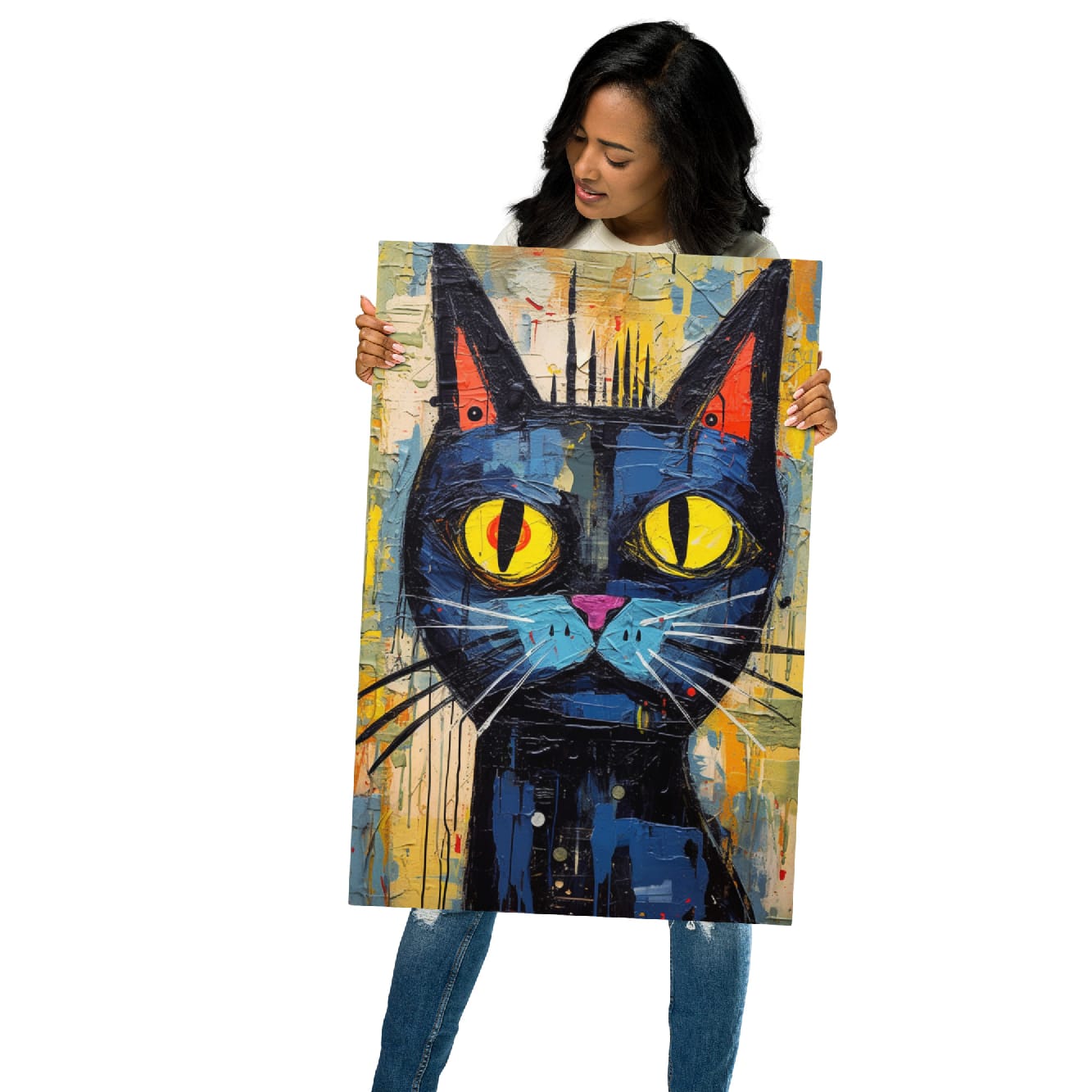 “Saffron Eyes” — Graffiti Cat Pop Art on Glossy Metal Poster