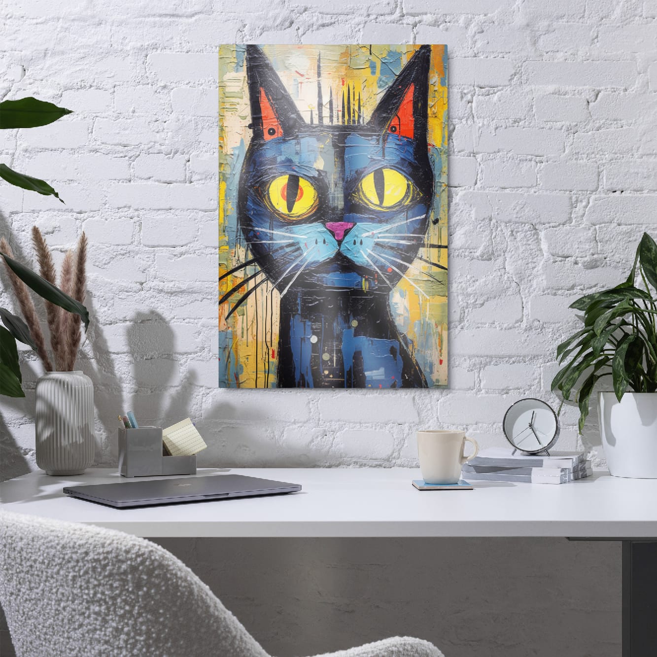 “Saffron Eyes” — Graffiti Cat Pop Art on Glossy Metal Poster