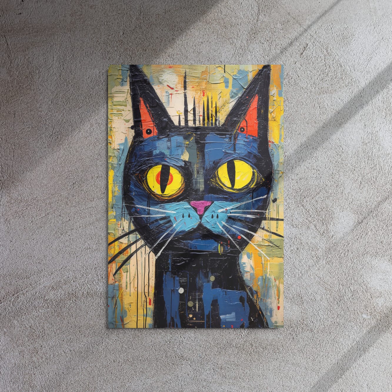 “Saffron Eyes” — Graffiti Cat Pop Art on Glossy Metal Poster