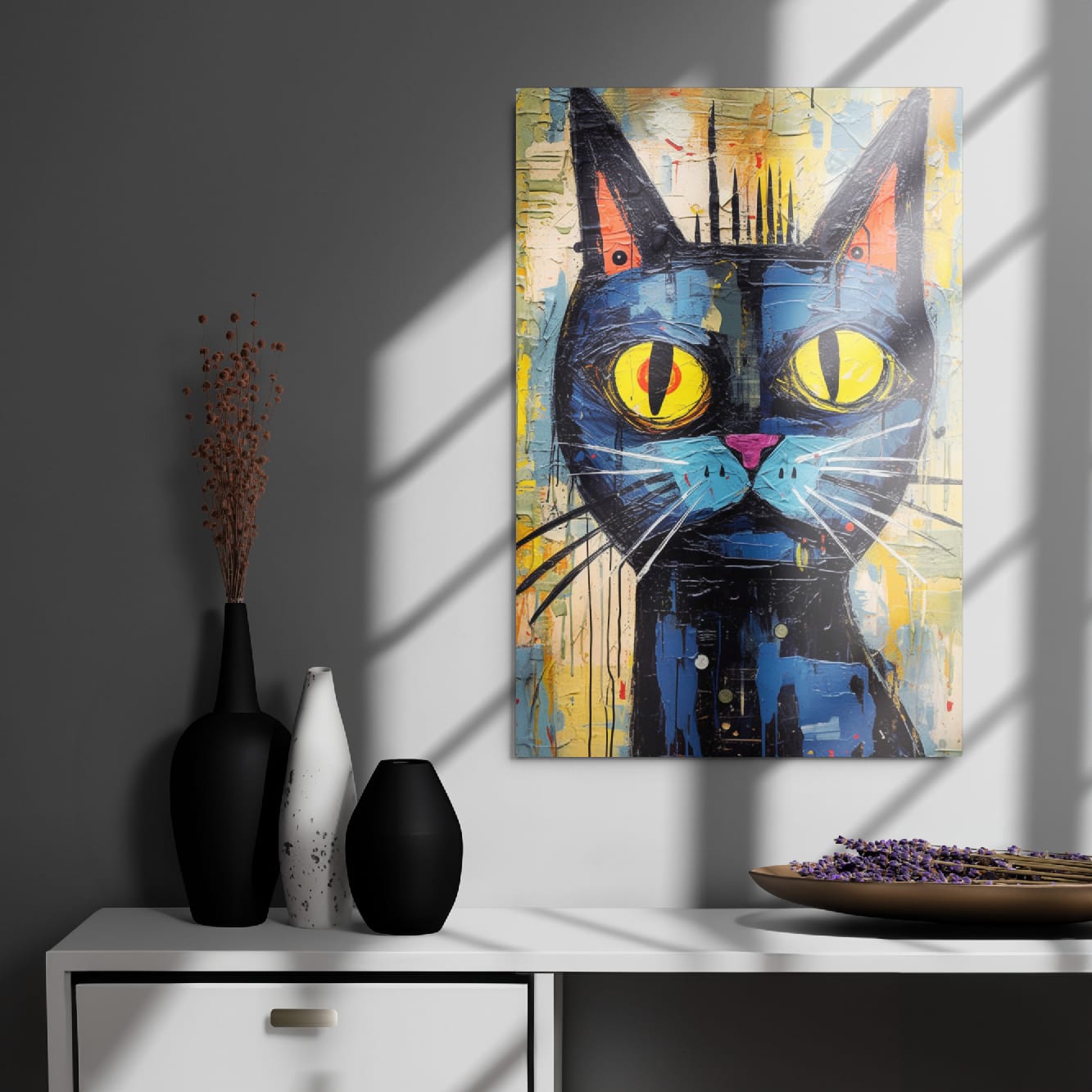 “Saffron Eyes” — Graffiti Cat Pop Art on Glossy Metal Poster