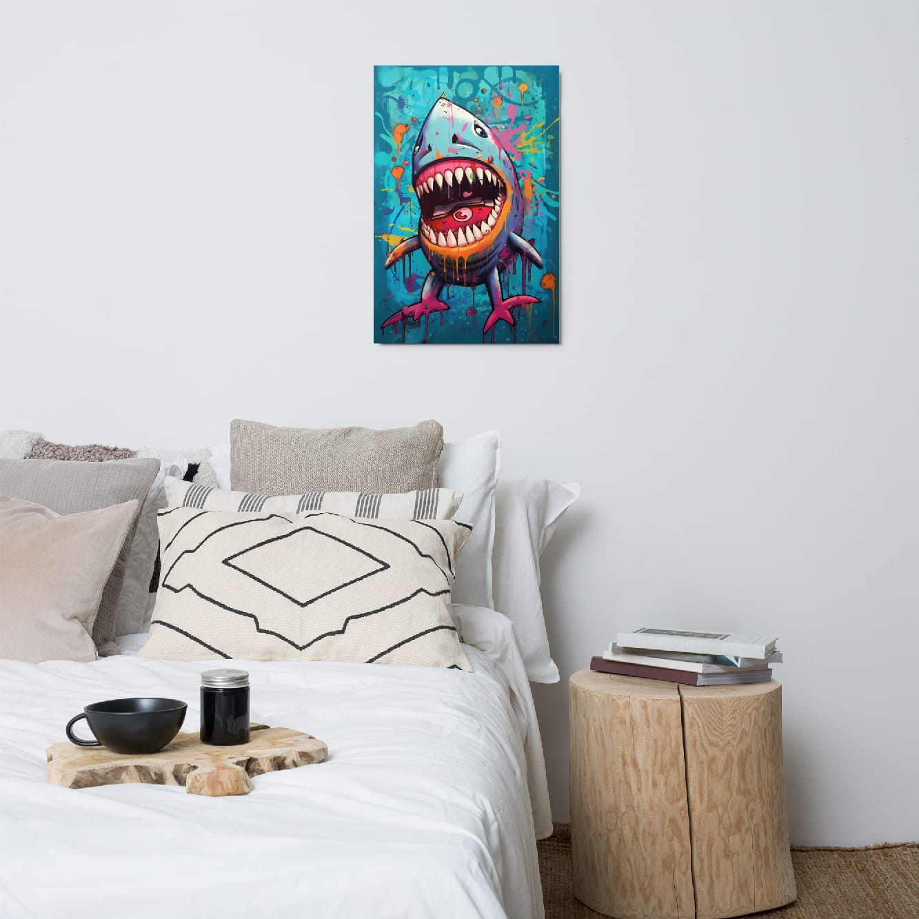 “Neon Bite” — Graffiti Shark Pop Art on Glossy Metal Poster