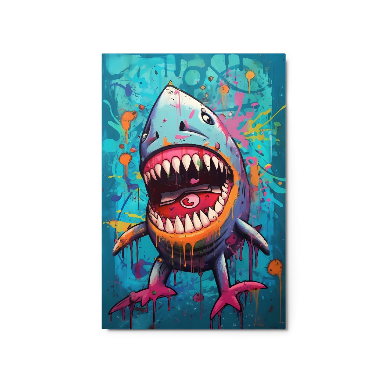 “Neon Bite” — Graffiti Shark Pop Art on Glossy Metal Poster