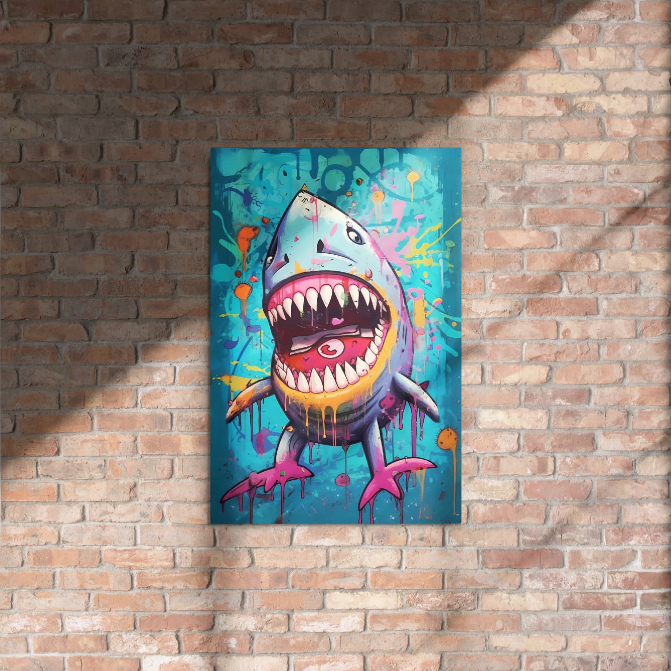 “Neon Bite” — Graffiti Shark Pop Art on Glossy Metal Poster