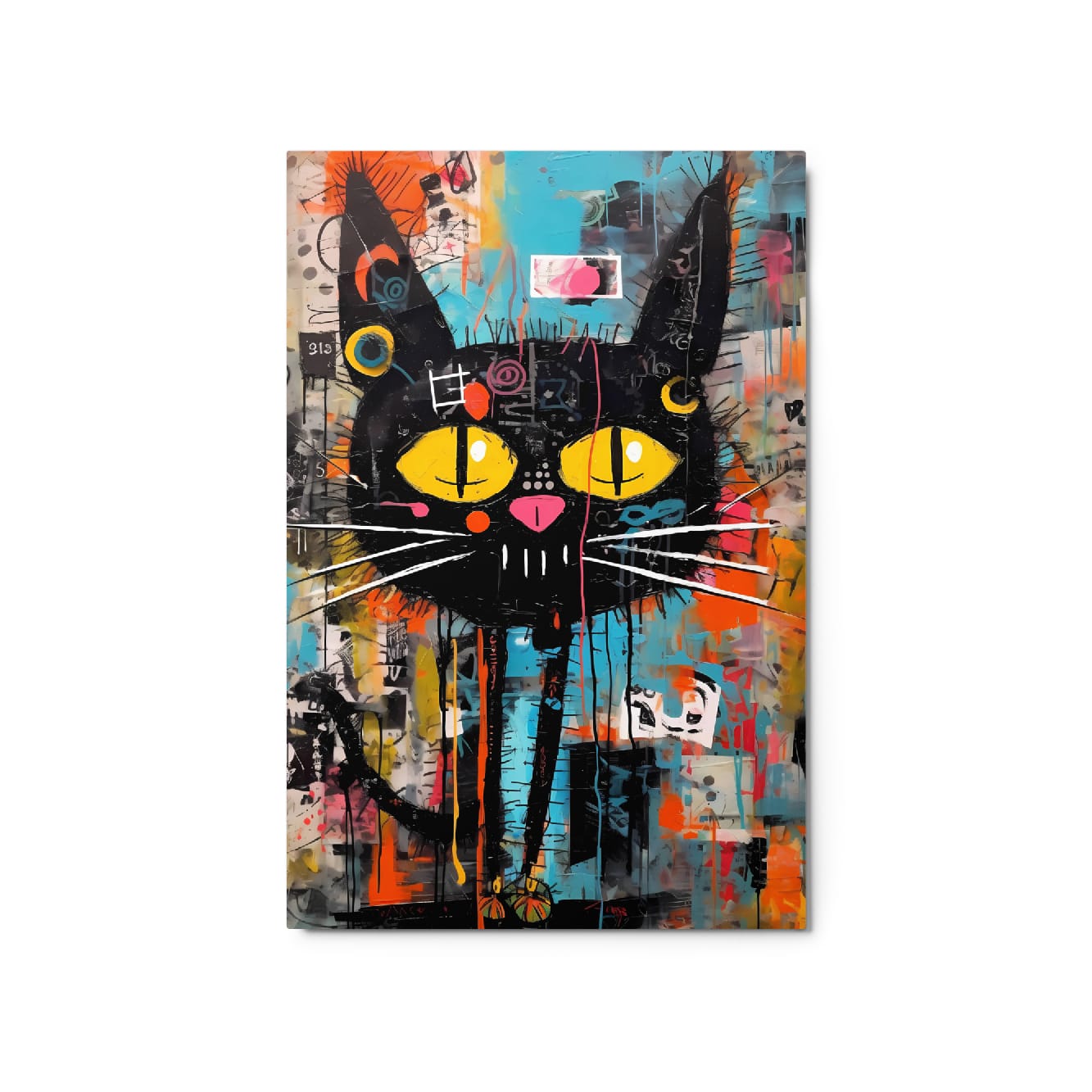 “Yellow-Eyed Stray” — Graffiti Cat Portrait on Glossy Metal Poster