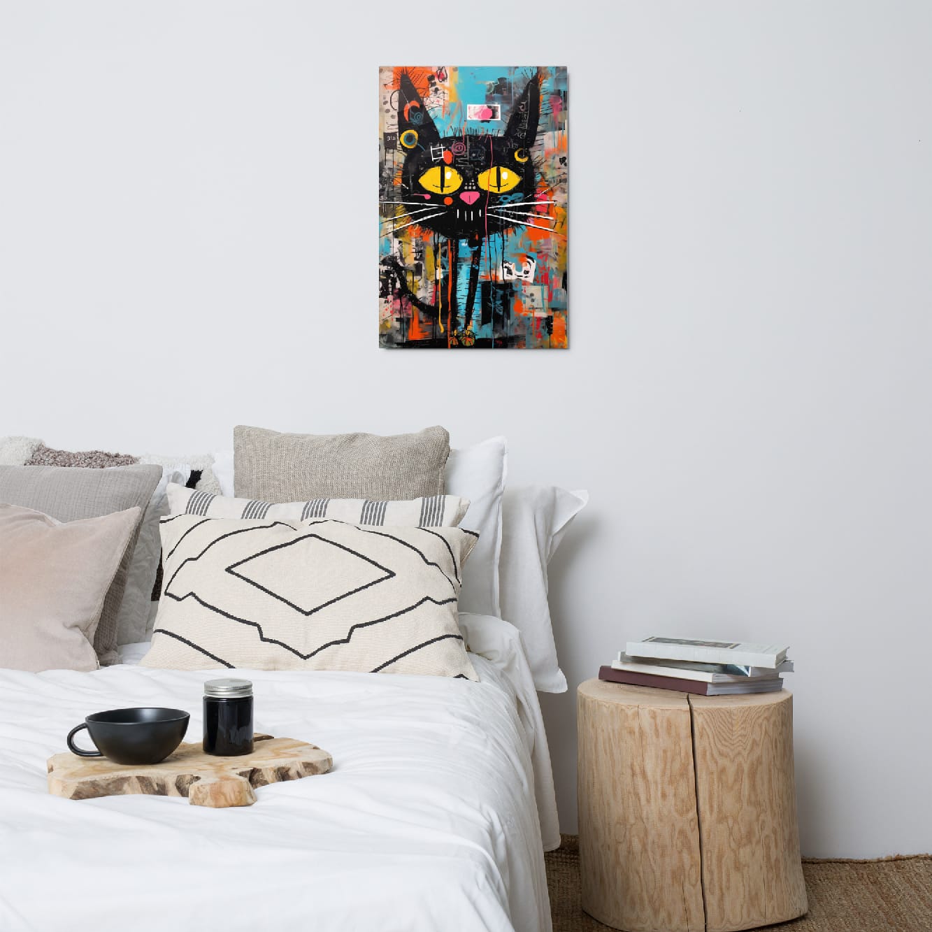 “Yellow-Eyed Stray” — Graffiti Cat Portrait on Glossy Metal Poster
