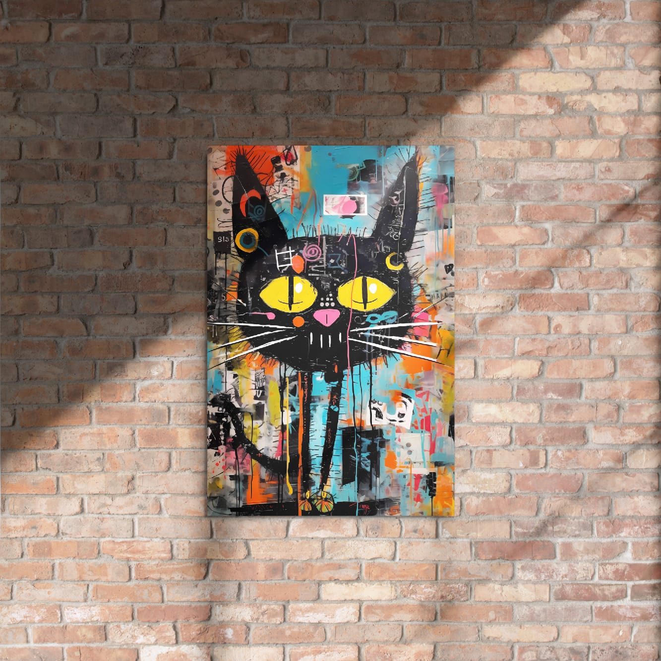 “Yellow-Eyed Stray” — Graffiti Cat Portrait on Glossy Metal Poster