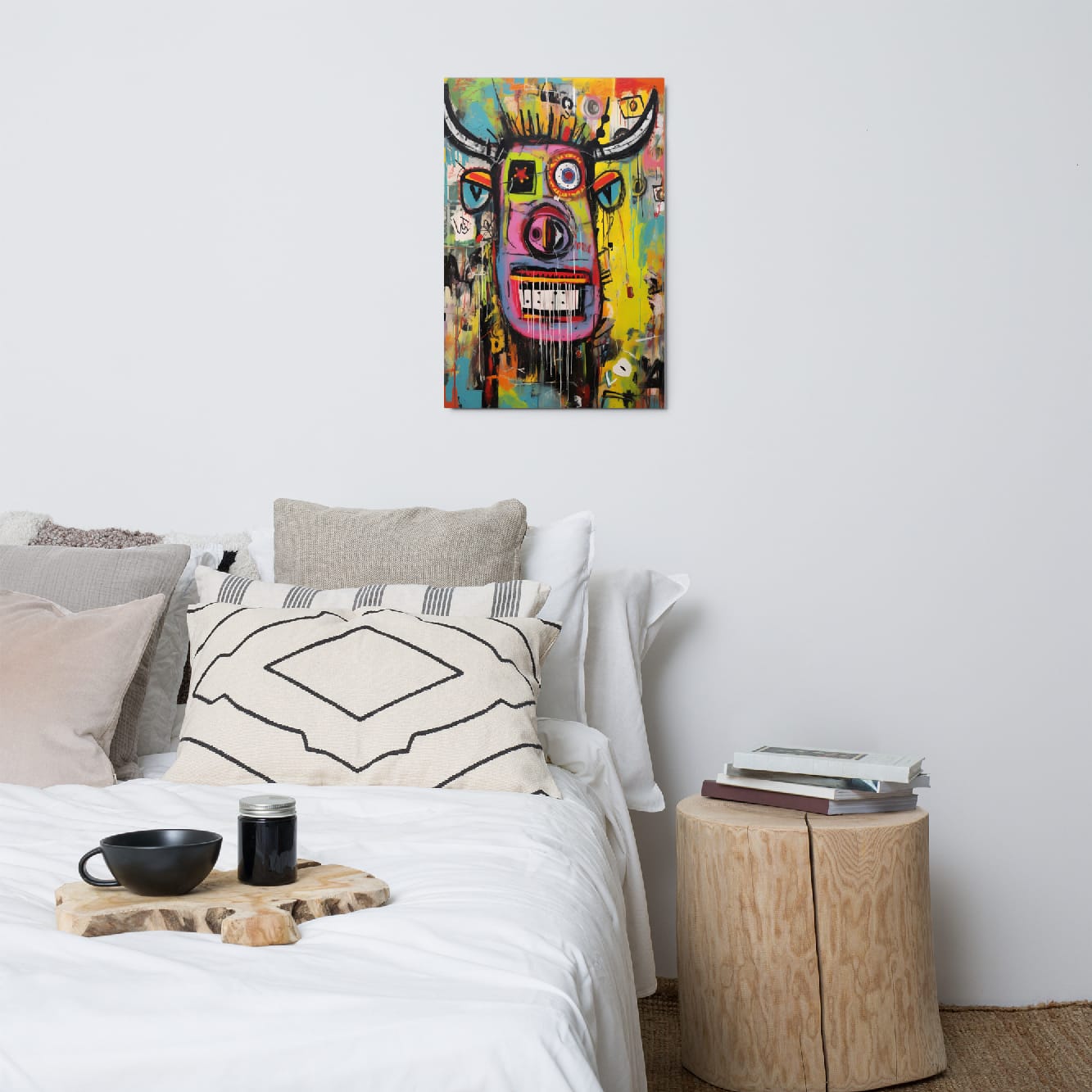 "Horned Head" — Graffiti Longhorn Print Art on Glossy Metal Poster