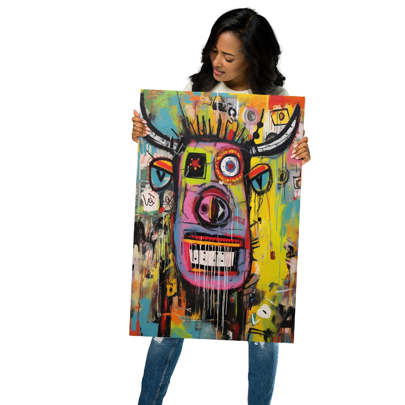 "Horned Head" — Graffiti Longhorn Print Art on Glossy Metal Poster