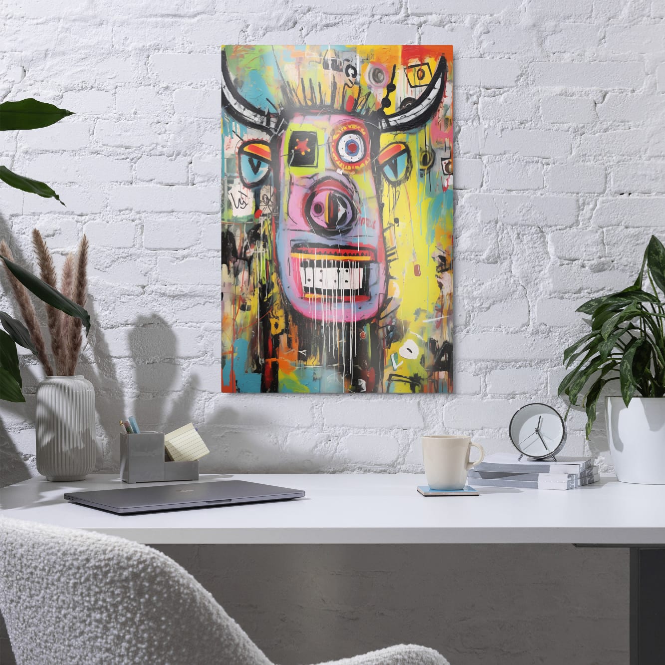 "Horned Head" — Graffiti Longhorn Print Art on Glossy Metal Poster
