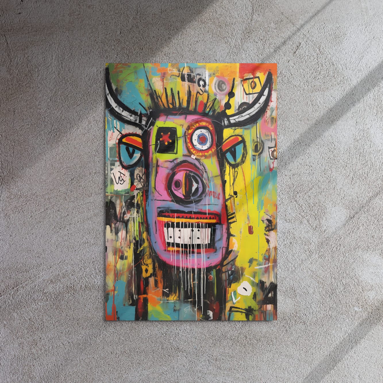 "Horned Head" — Graffiti Longhorn Print Art on Glossy Metal Poster