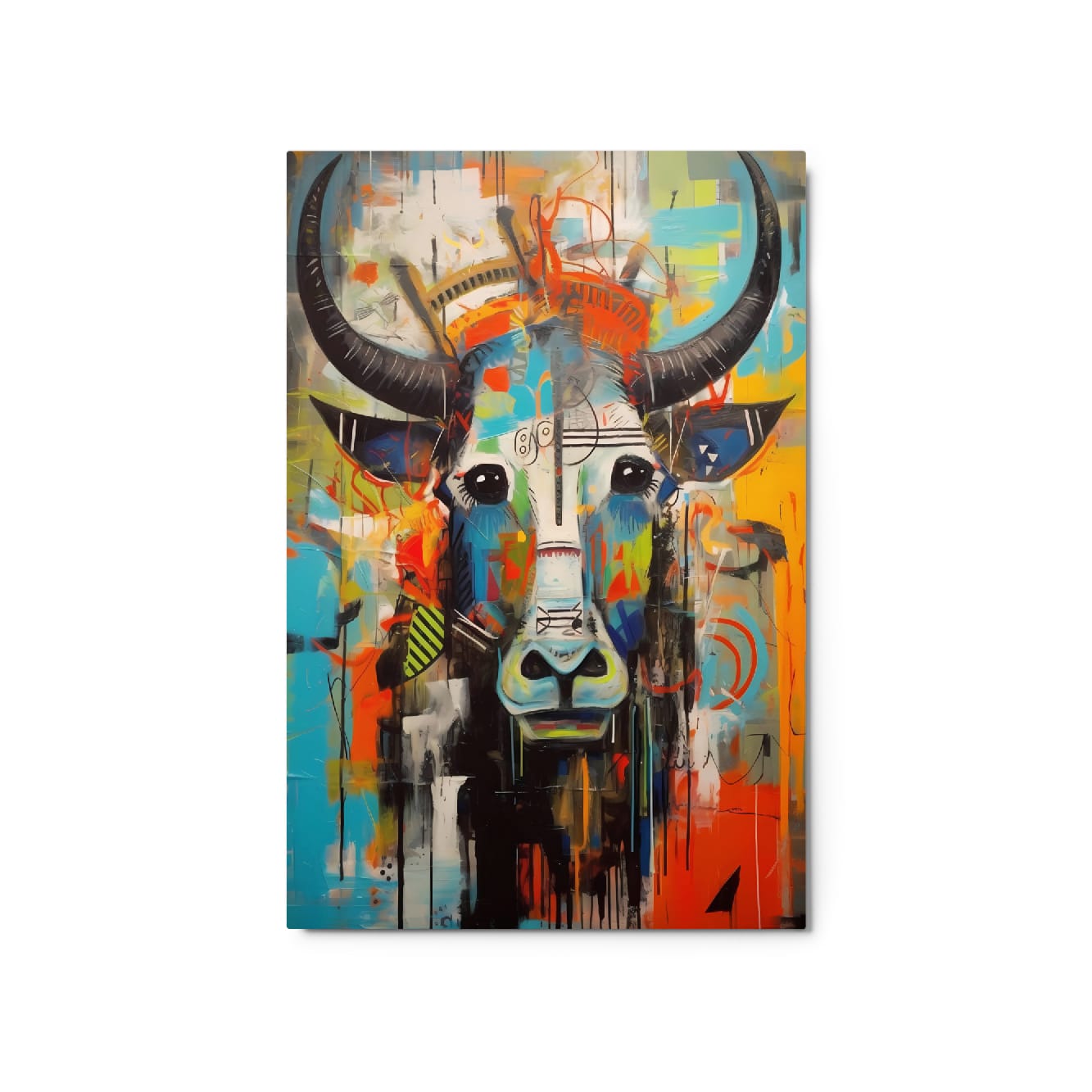 "Mural Bull" — Graffiti Longhorn Print Art on Glossy Metal Poster
