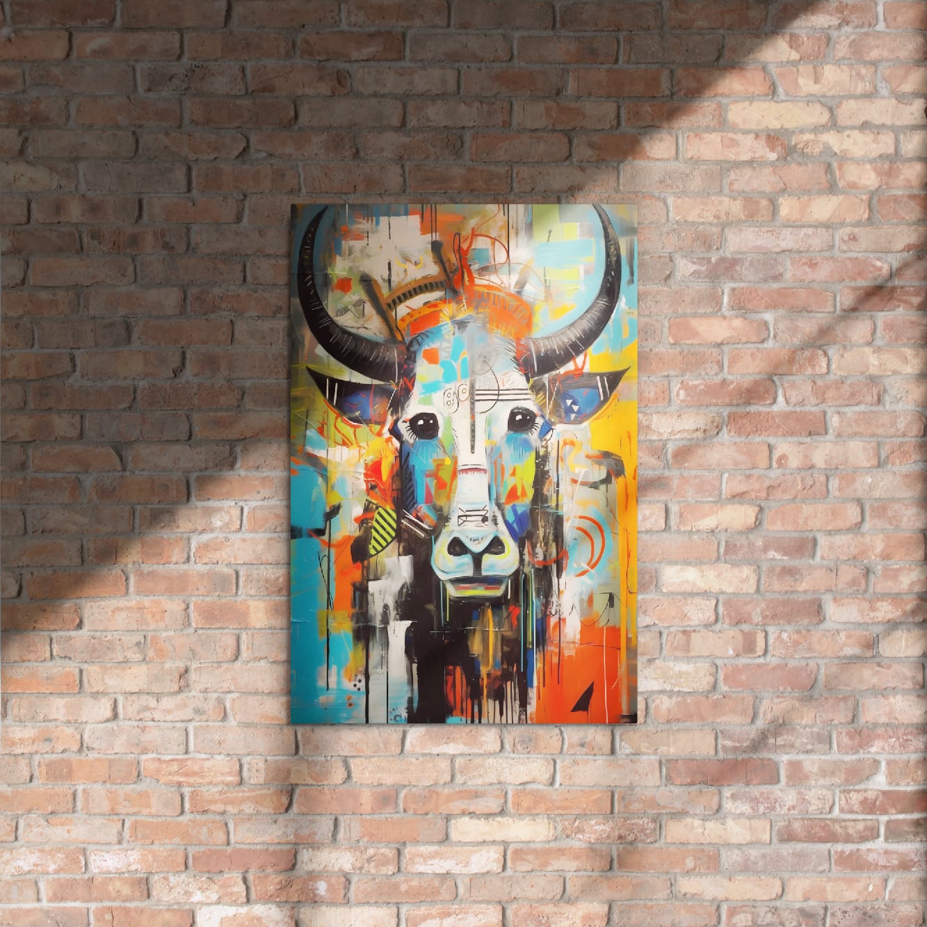 "Mural Bull" — Graffiti Longhorn Print Art on Glossy Metal Poster