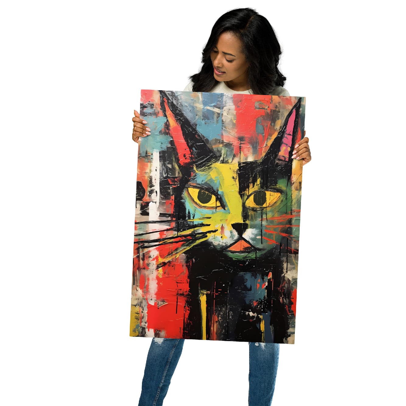 "Vivid Feline" — Abstract Cat Metal Wall Art on Aluminum Poster