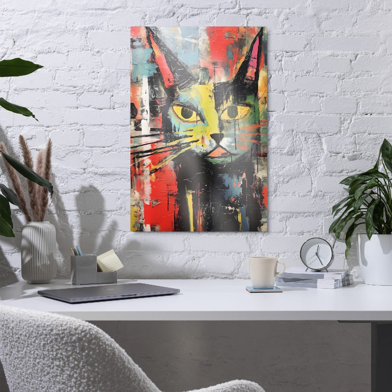 "Vivid Feline" — Abstract Cat Metal Wall Art on Aluminum Poster