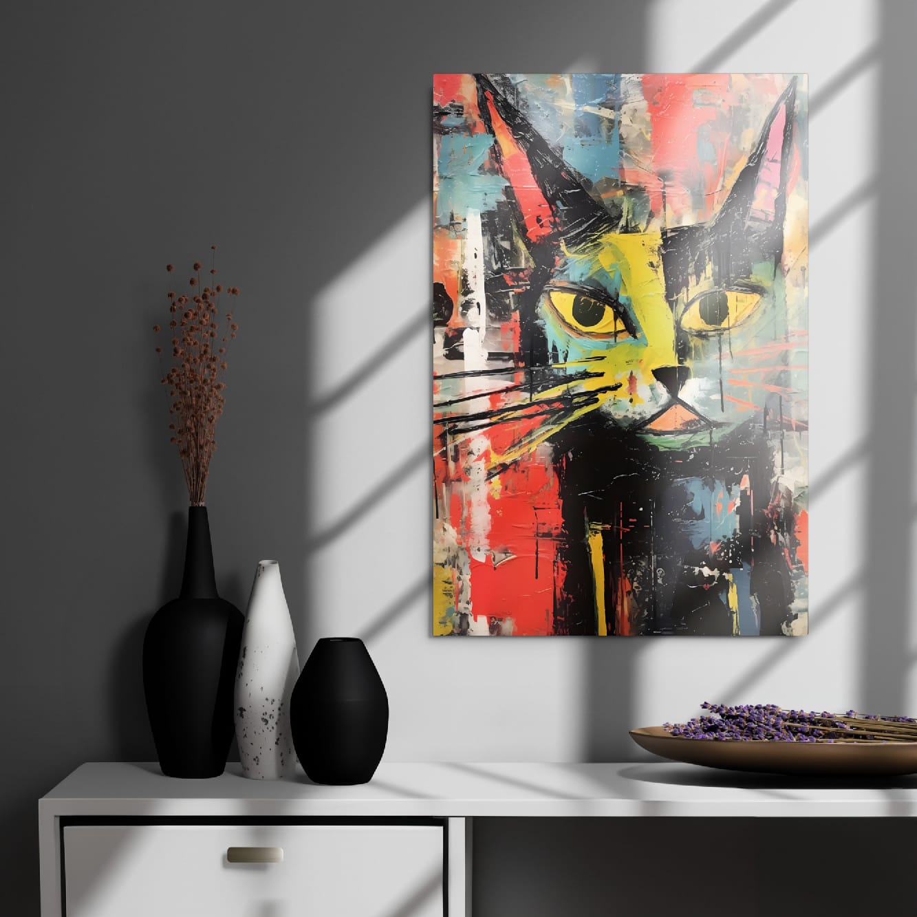 "Vivid Feline" — Abstract Cat Metal Wall Art on Aluminum Poster