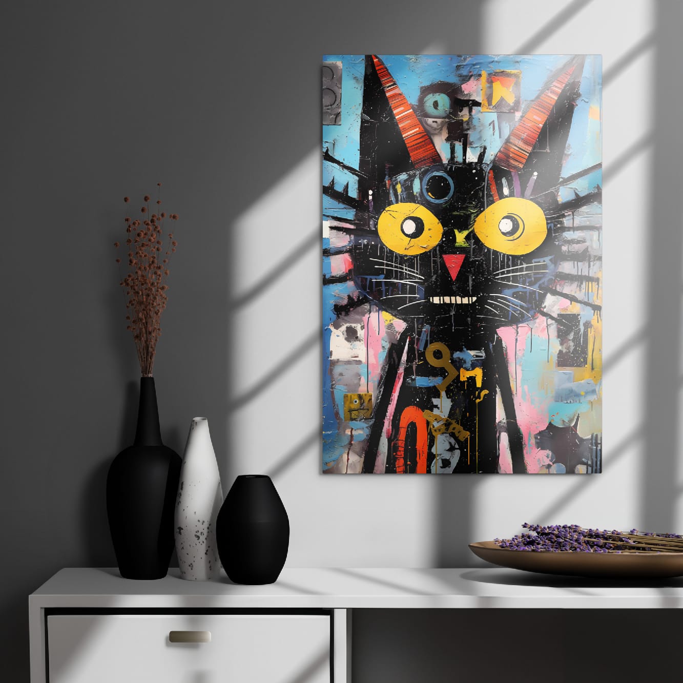 "Mystical Gaze" — Abstract Cat Art on Premium Aluminum Wall Art