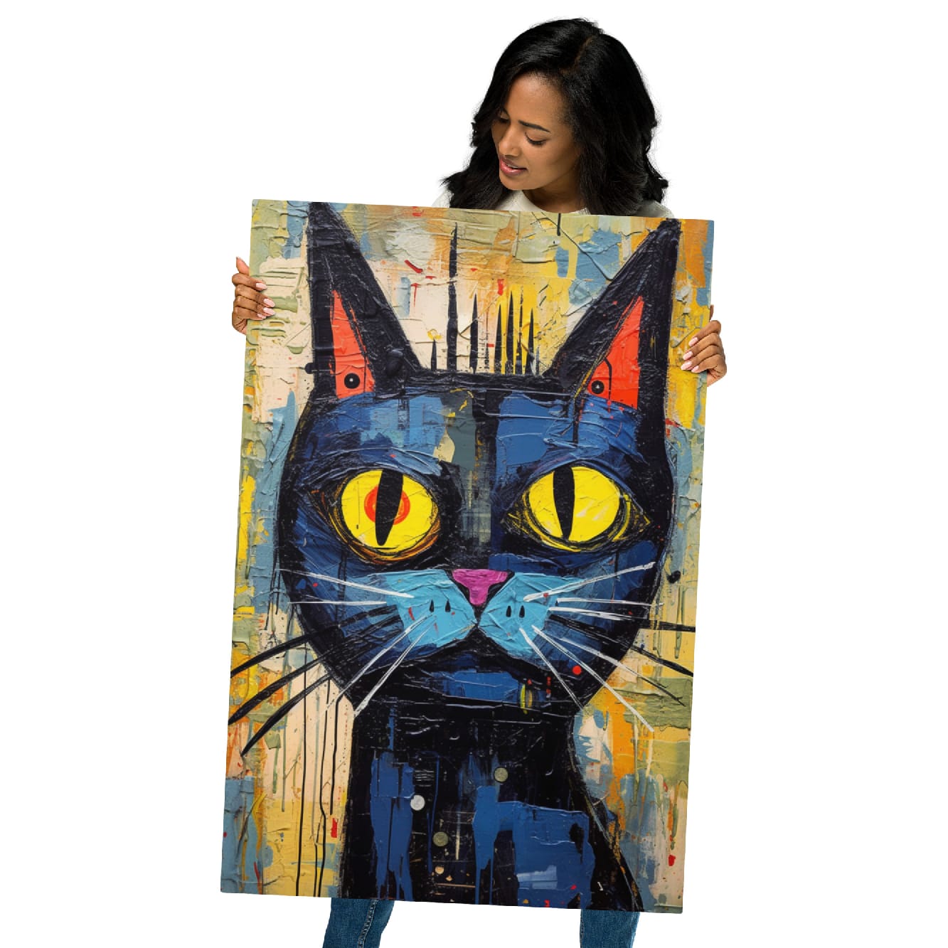 “Saffron Eyes” — Graffiti Cat Pop Art on Glossy Metal Poster