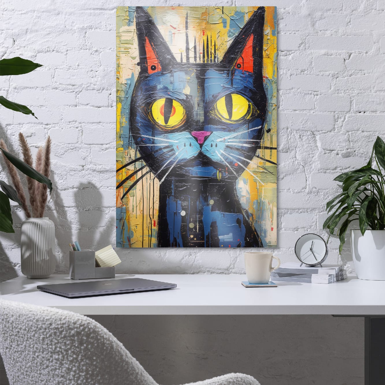 “Saffron Eyes” — Graffiti Cat Pop Art on Glossy Metal Poster