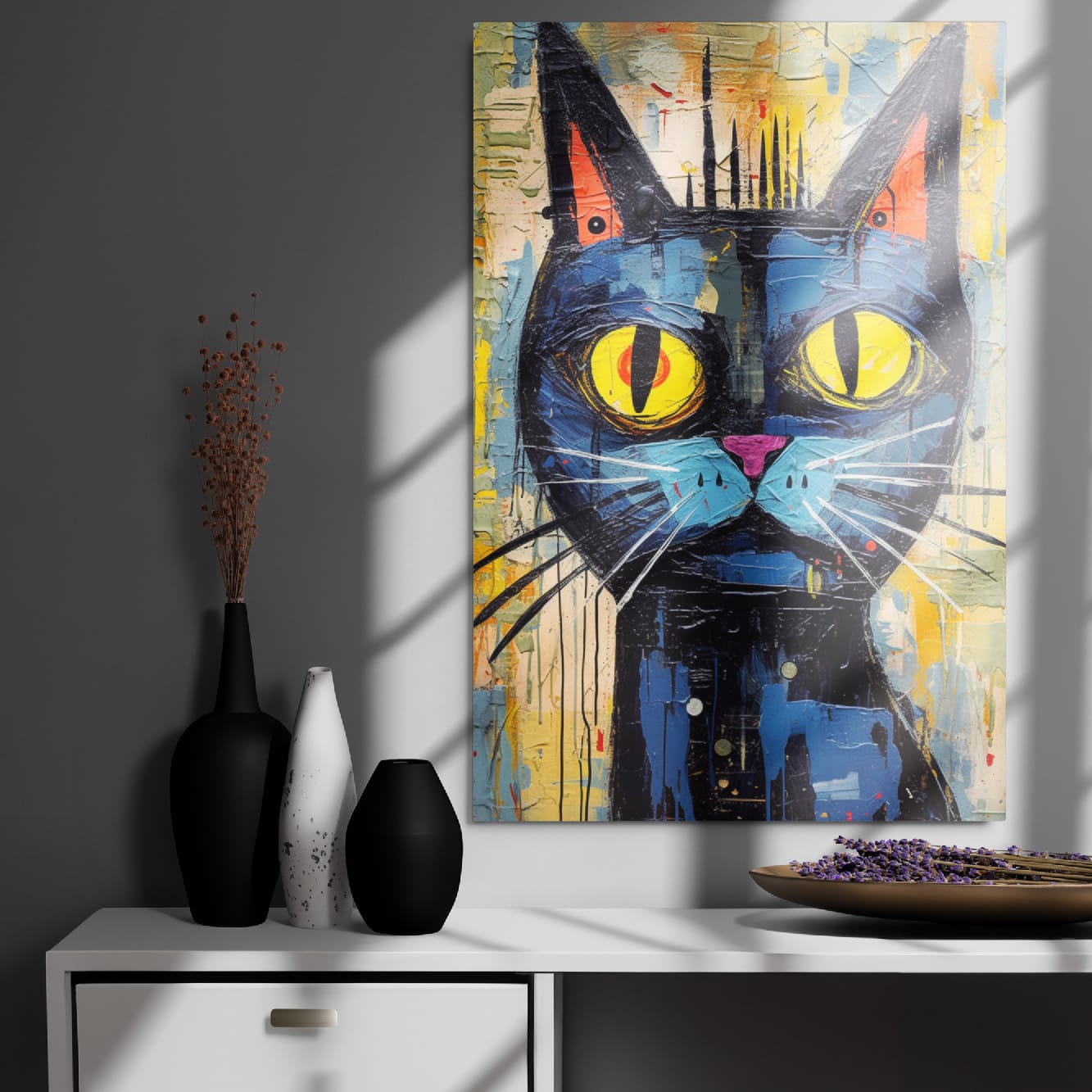 “Saffron Eyes” — Graffiti Cat Pop Art on Glossy Metal Poster