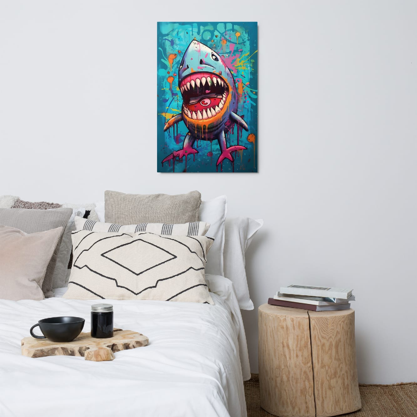 “Neon Bite” — Graffiti Shark Pop Art on Glossy Metal Poster