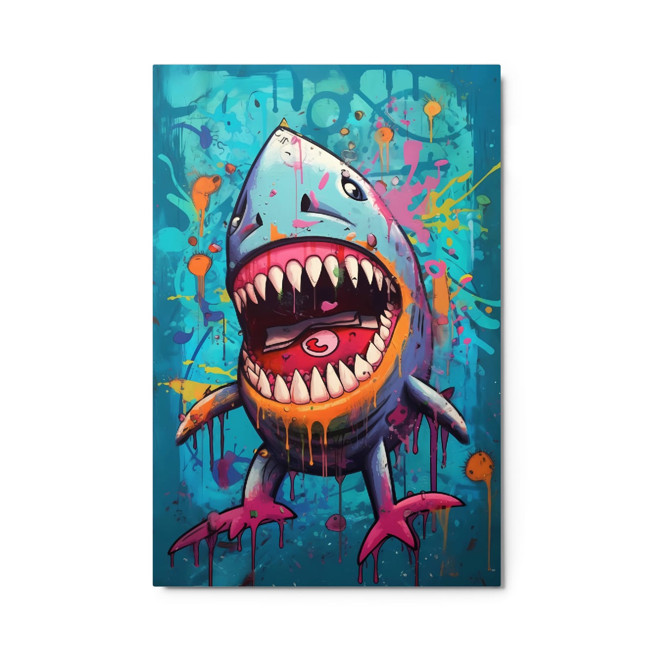 “Neon Bite” — Graffiti Shark Pop Art on Glossy Metal Poster
