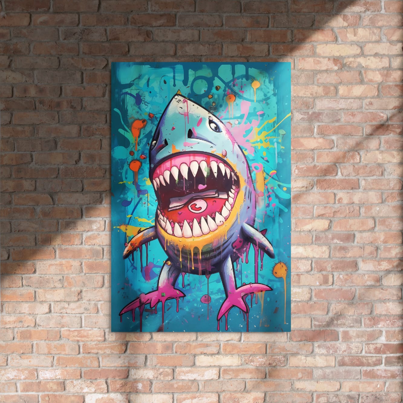 “Neon Bite” — Graffiti Shark Pop Art on Glossy Metal Poster