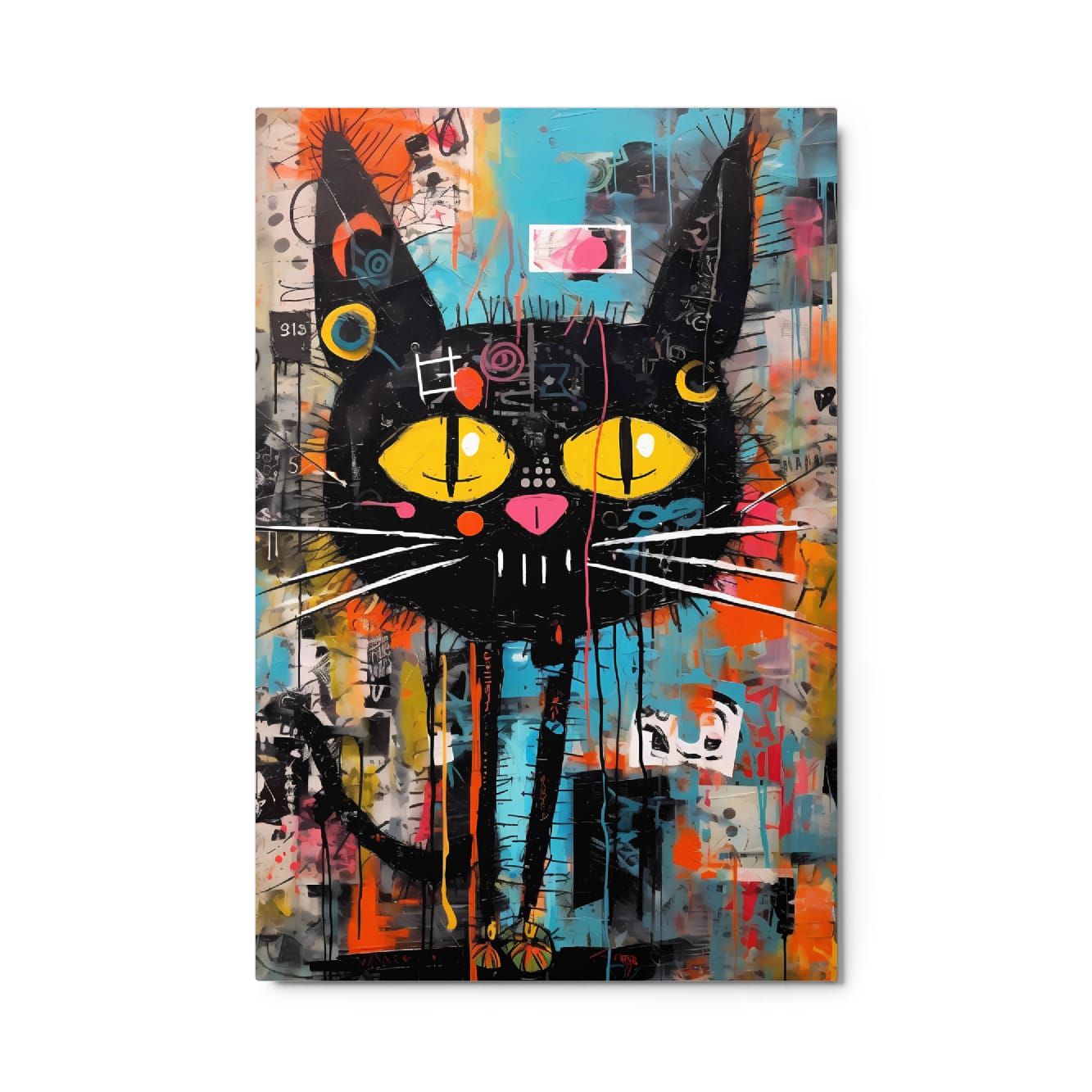 “Yellow-Eyed Stray” — Graffiti Cat Portrait on Glossy Metal Poster