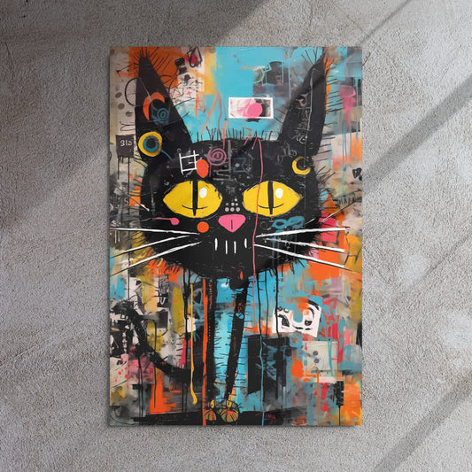 “Yellow-Eyed Stray” — Graffiti Cat Portrait on Glossy Metal Poster
