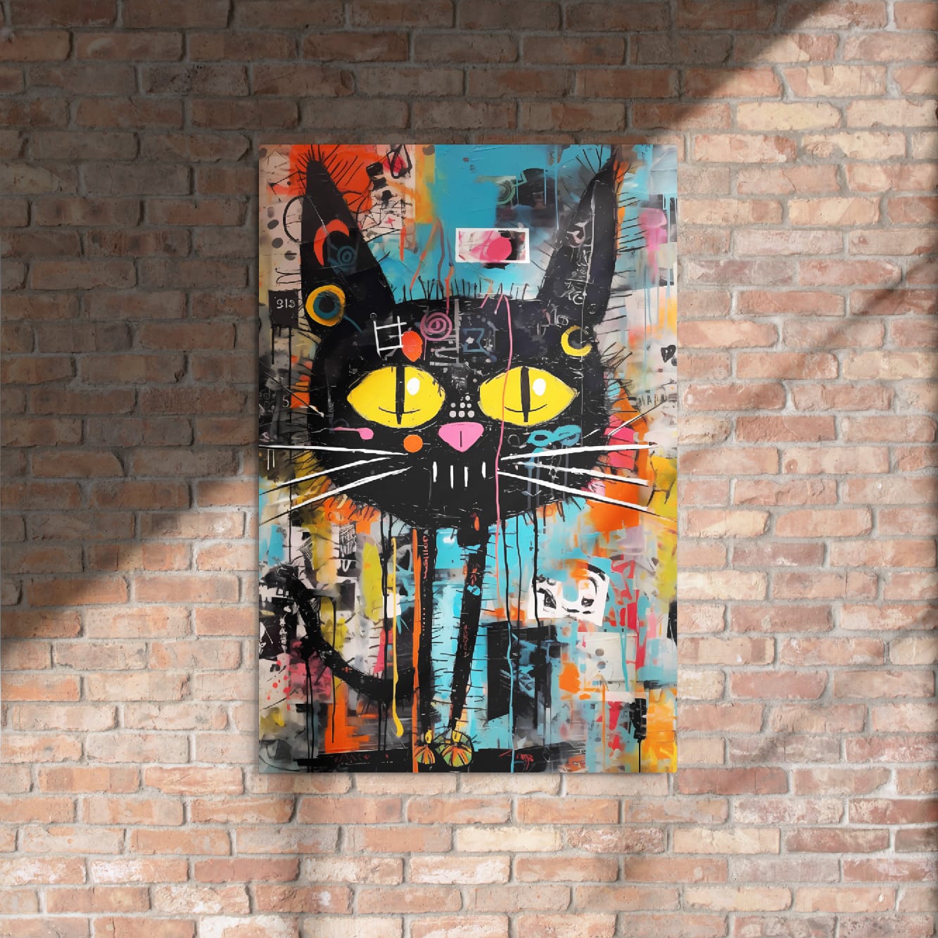 “Yellow-Eyed Stray” — Graffiti Cat Portrait on Glossy Metal Poster