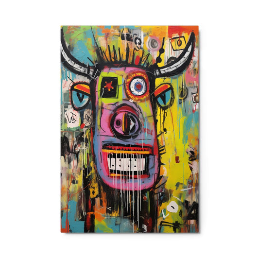 "Horned Head" — Graffiti Longhorn Print Art on Glossy Metal Poster