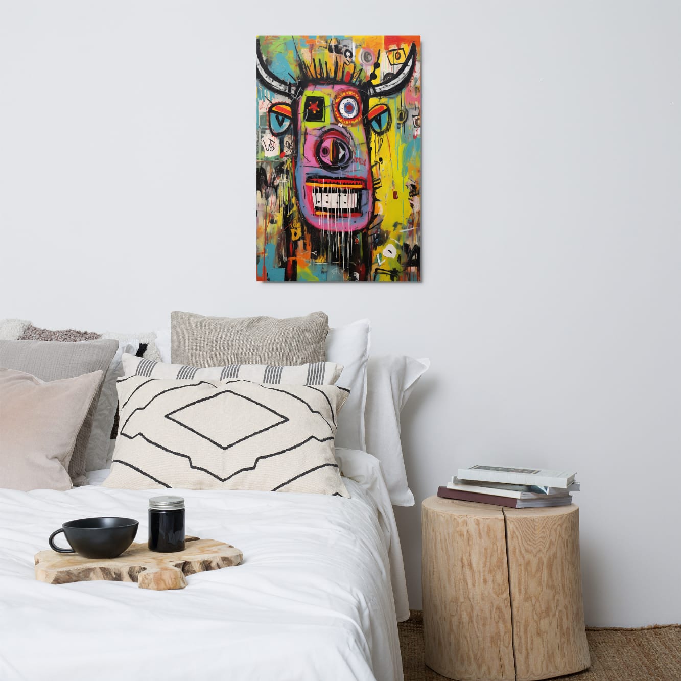 "Horned Head" — Graffiti Longhorn Print Art on Glossy Metal Poster