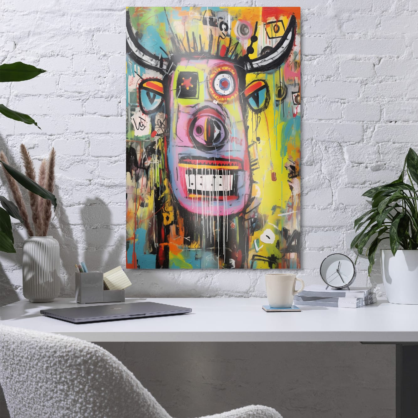 "Horned Head" — Graffiti Longhorn Print Art on Glossy Metal Poster