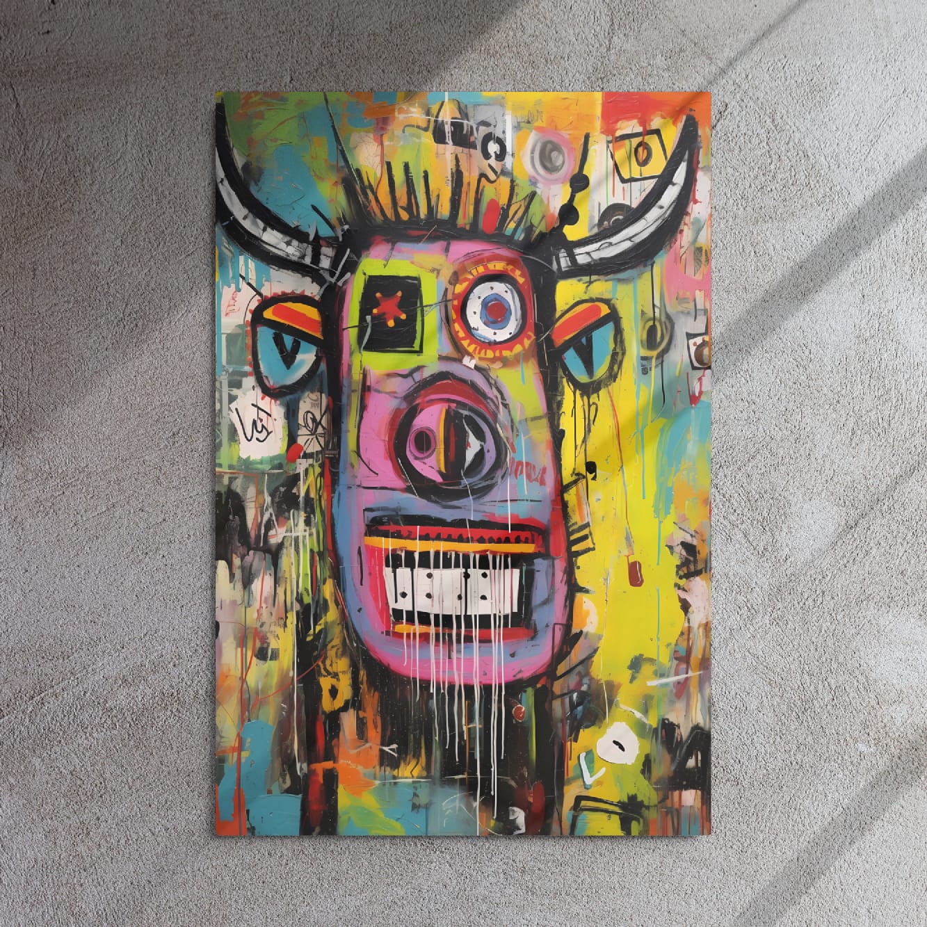 "Horned Head" — Graffiti Longhorn Print Art on Glossy Metal Poster