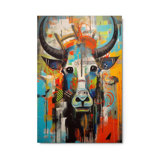 "Mural Bull" — Graffiti Longhorn Print Art on Glossy Metal Poster
