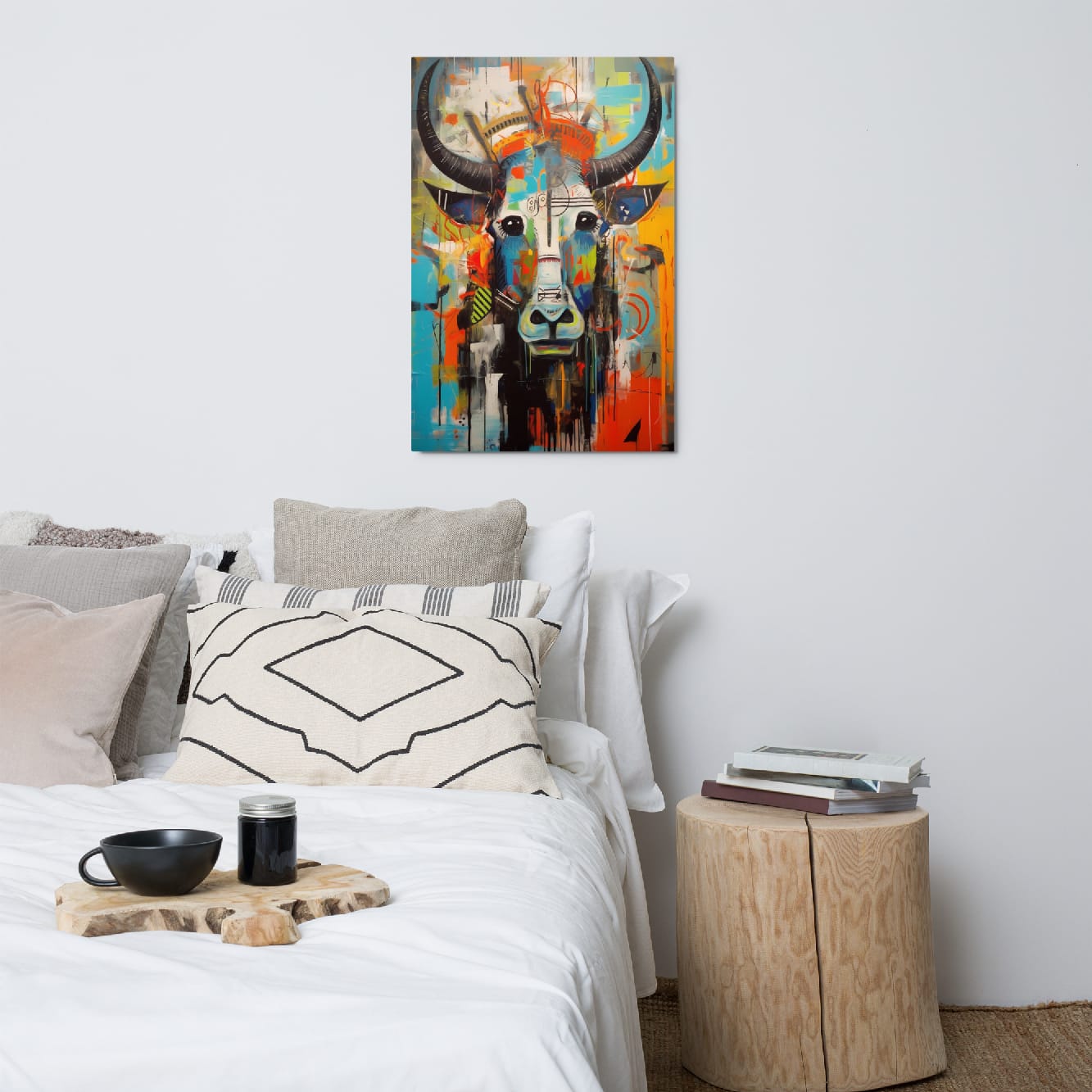 "Mural Bull" — Graffiti Longhorn Print Art on Glossy Metal Poster