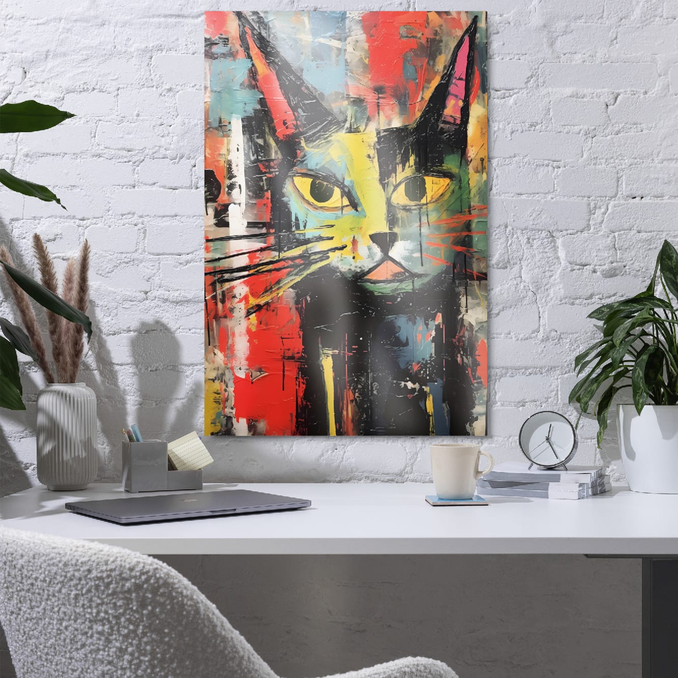 "Vivid Feline" — Abstract Cat Metal Wall Art on Aluminum Poster