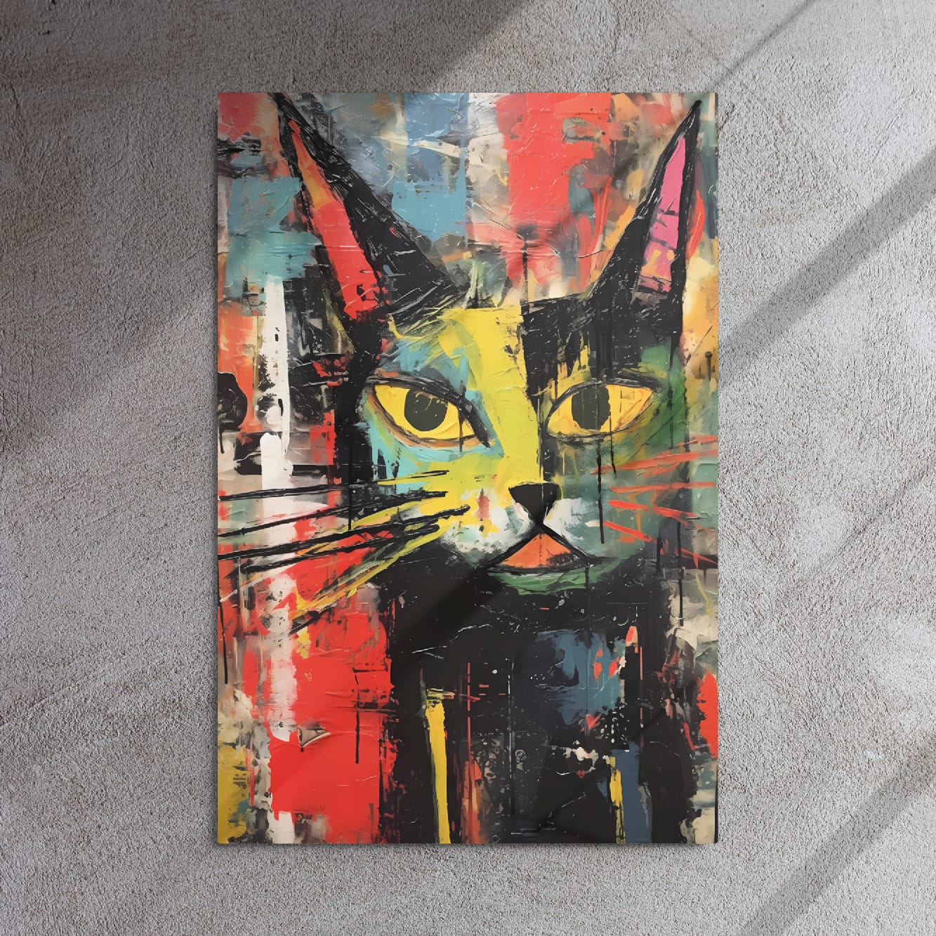 "Vivid Feline" — Abstract Cat Metal Wall Art on Aluminum Poster
