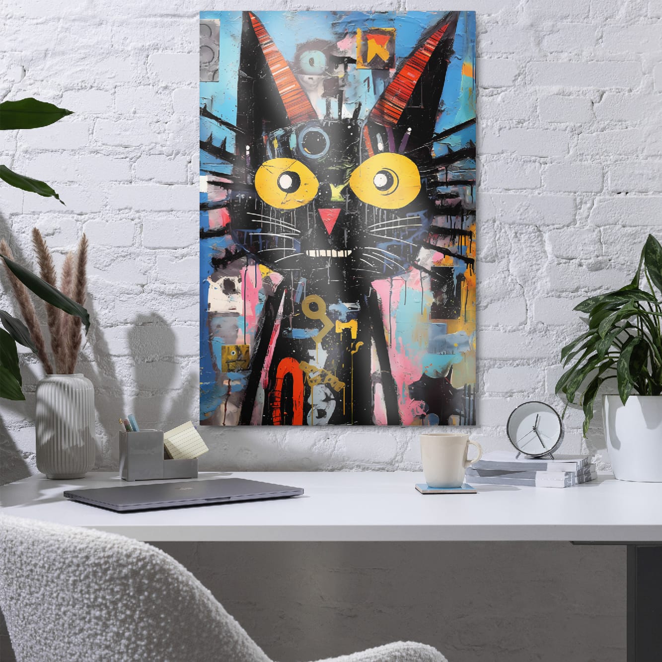 "Mystical Gaze" — Abstract Cat Art on Premium Aluminum Wall Art