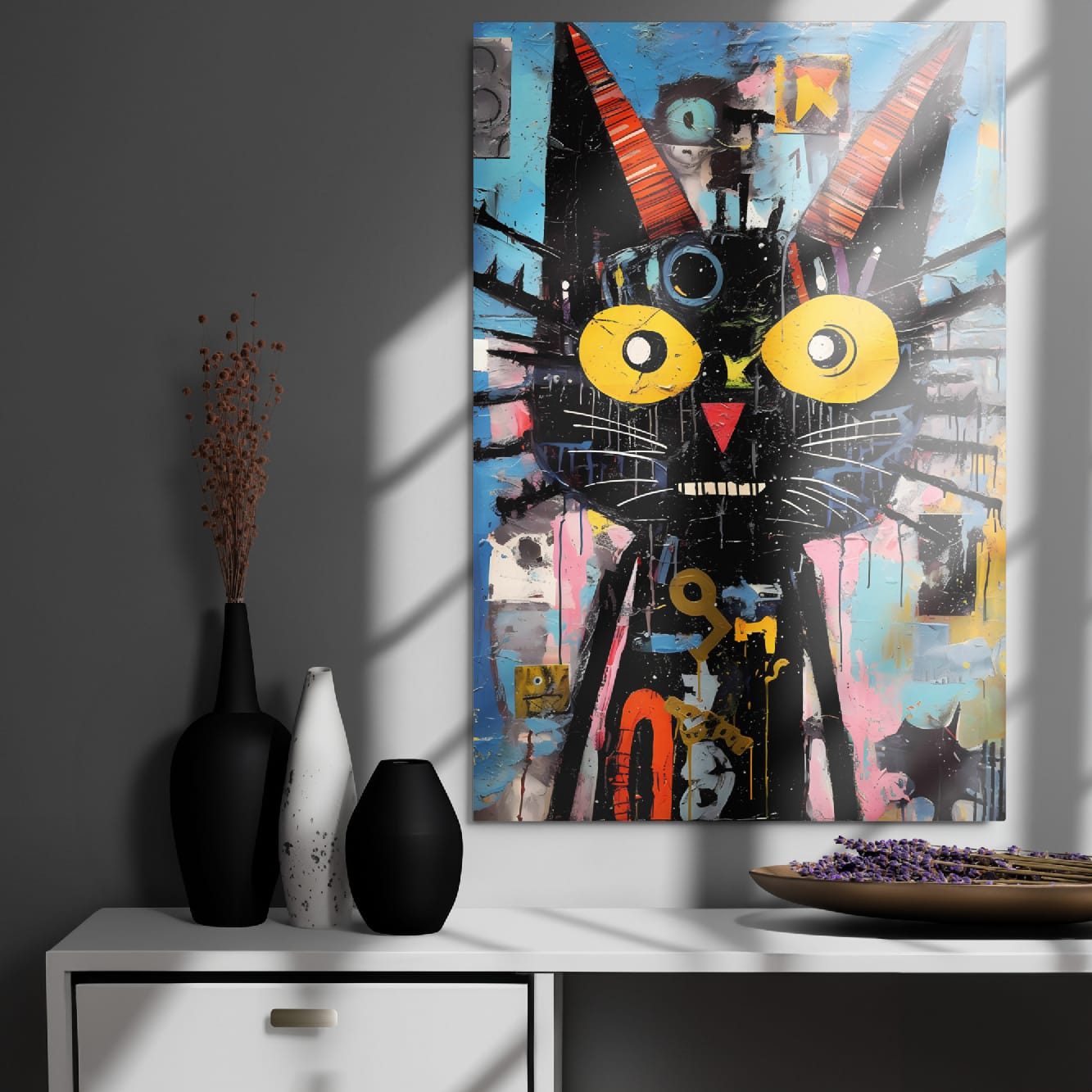 "Mystical Gaze" — Abstract Cat Art on Premium Aluminum Wall Art